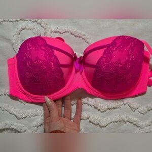 La Senza 5 Way Convertible Bra 36C Neon Pink Fuchsia Lace Mesh Sexy Barbiecore
